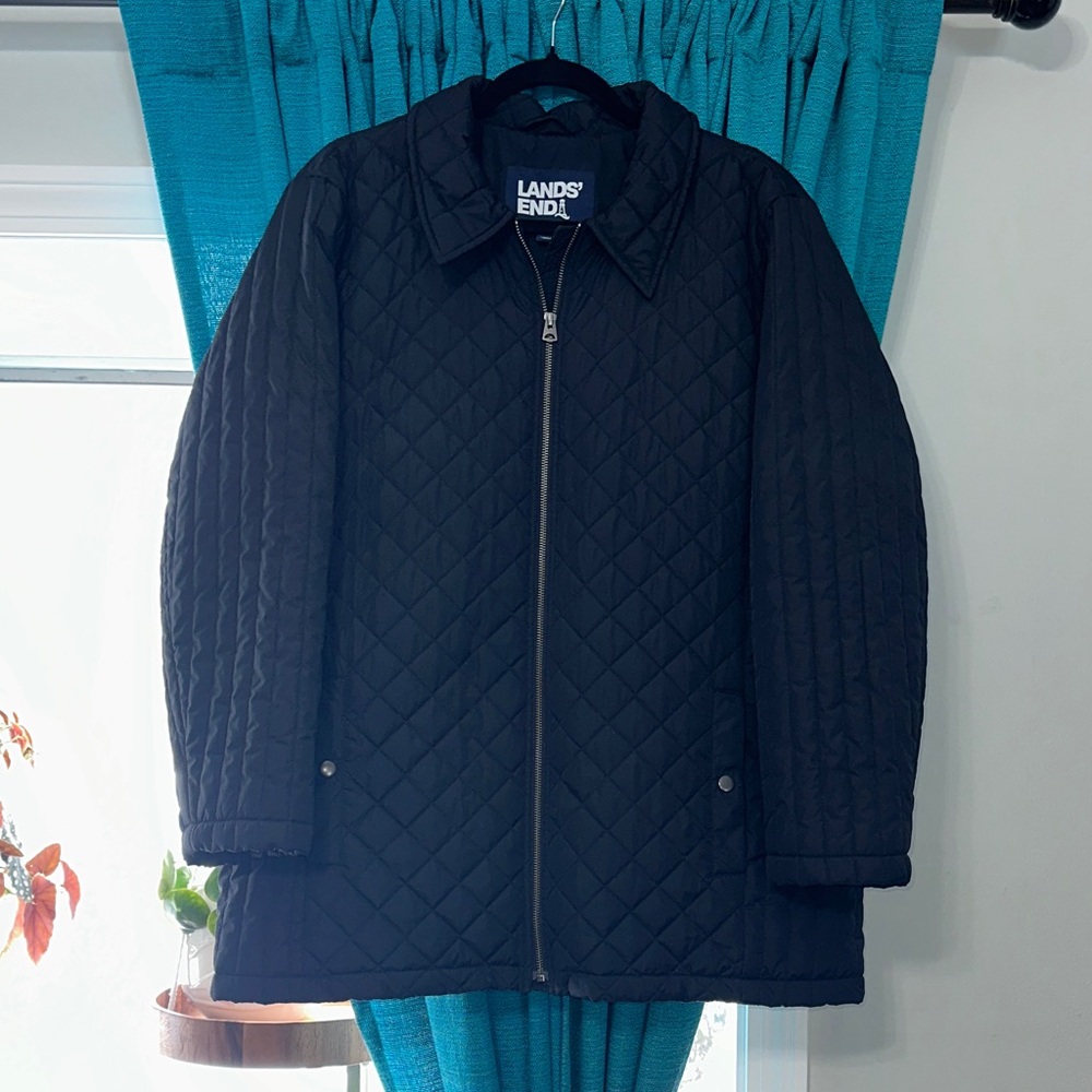 Lands' End Black Quilted Coat